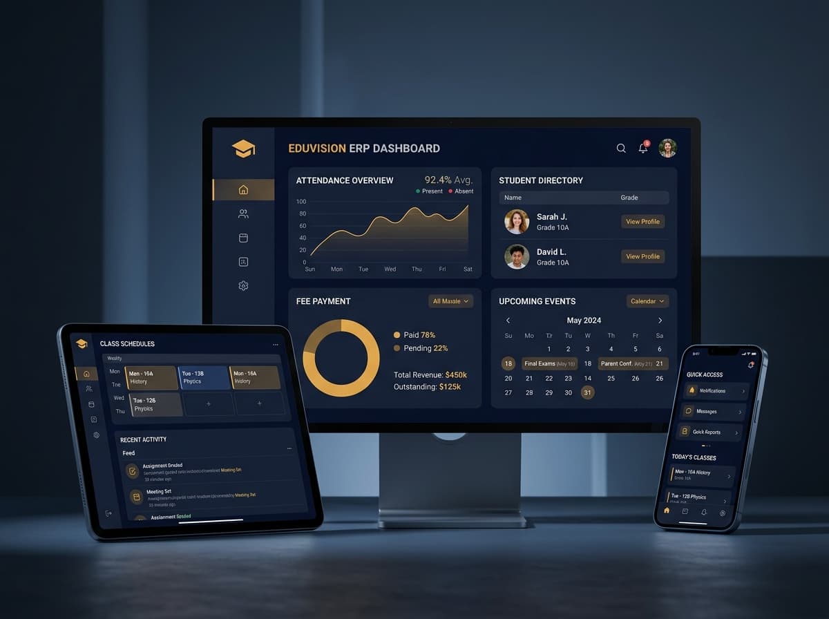MySchoolLife 3D Multi-Device School ERP Dashboard